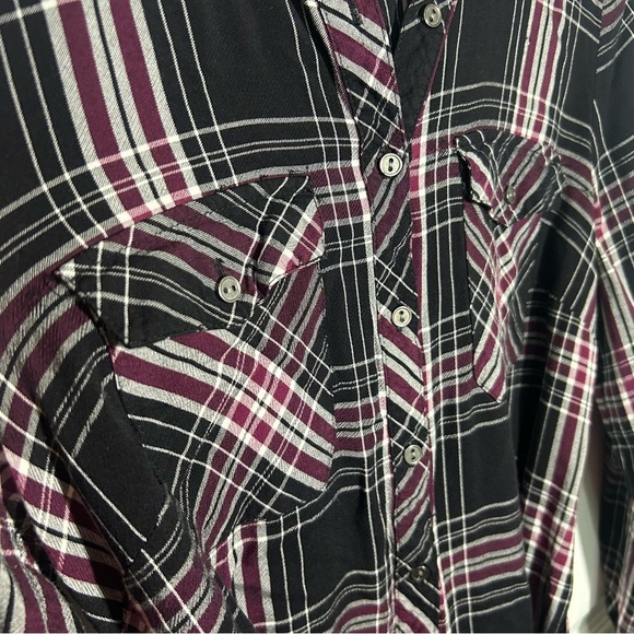 Bass Women’s plaid button up belted Shirt Dress Size Medium Black White Burgundy - Picture 6 of 10